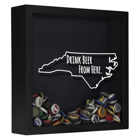 TORCHED North Carolina Drink Beer Shadow Box 14"x14"x5" | Wall Mount Decor Art | Black