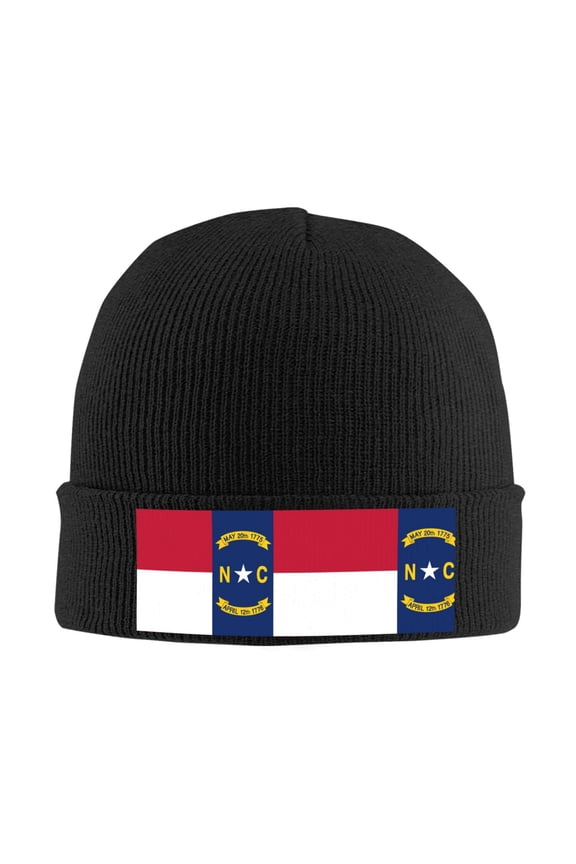 North-Carolina Flag Beanie Hat Knit Hat Skull Cap for Men Women Winter Hat Black