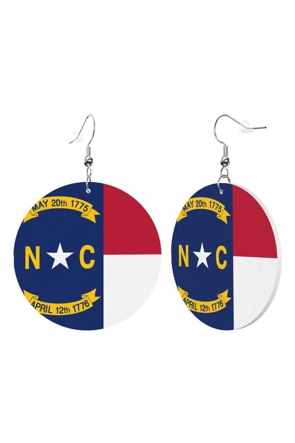 North Carolina Flag Dangle Round Lightweight Drop Circle Earrings For Women