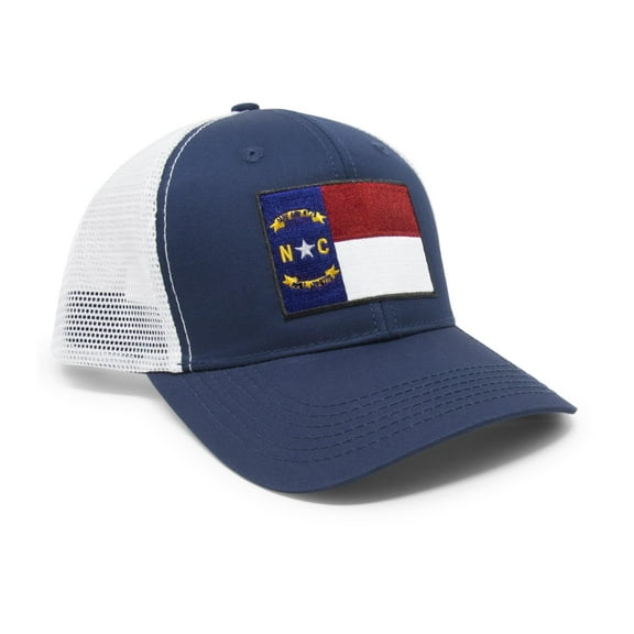 North Carolina Flag Hat for Men and Women – Snapback Trucker Baseball Cap by International Tie (Navy/White)