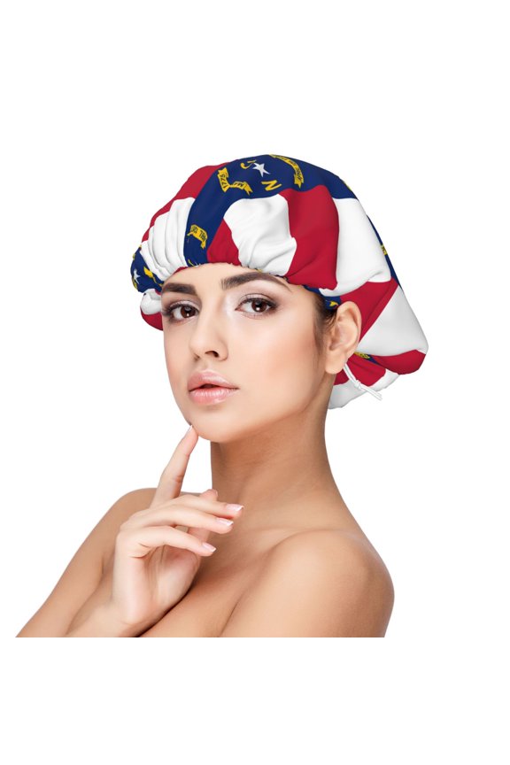 North-Carolina Flag Satin Bonnet Adjustable Hair Bonnet For Sleeping Hair Bonnets For Women Curly Natural Hair