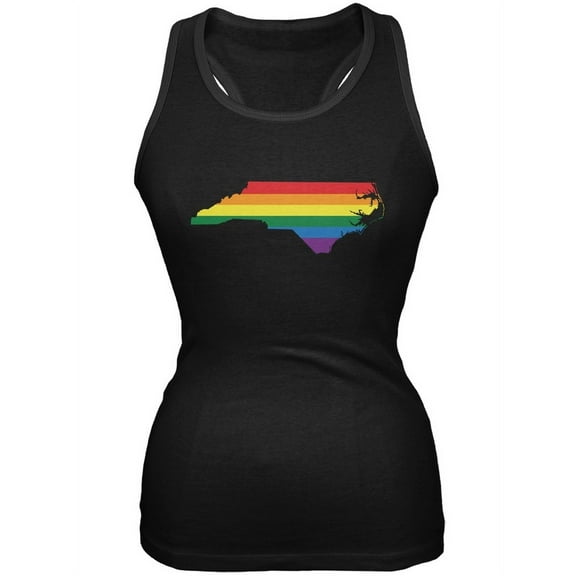 North Carolina LGBT Lesbian Pride Rainbow Black Juniors Soft Tank Top - 2X-Large