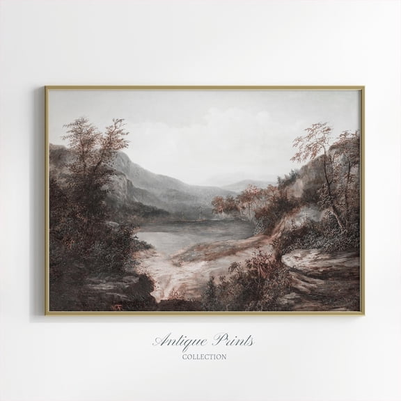 North Carolina Mountain Landscape, Vintage Lake Landscape, Rustic Farmhouse Wall Art811, Stretched Canvas Size 16x24