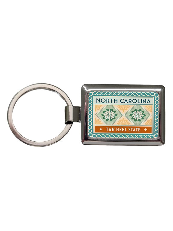 North Carolina NC Tar Heel State Travel Vacation Stamp Metal Rectangle Keychain