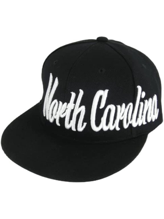North Carolina Offset Cursive Writing Snapback Baseball Cap (Black/White)