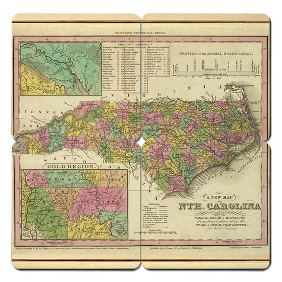 North Carolina Old World Map Coaster