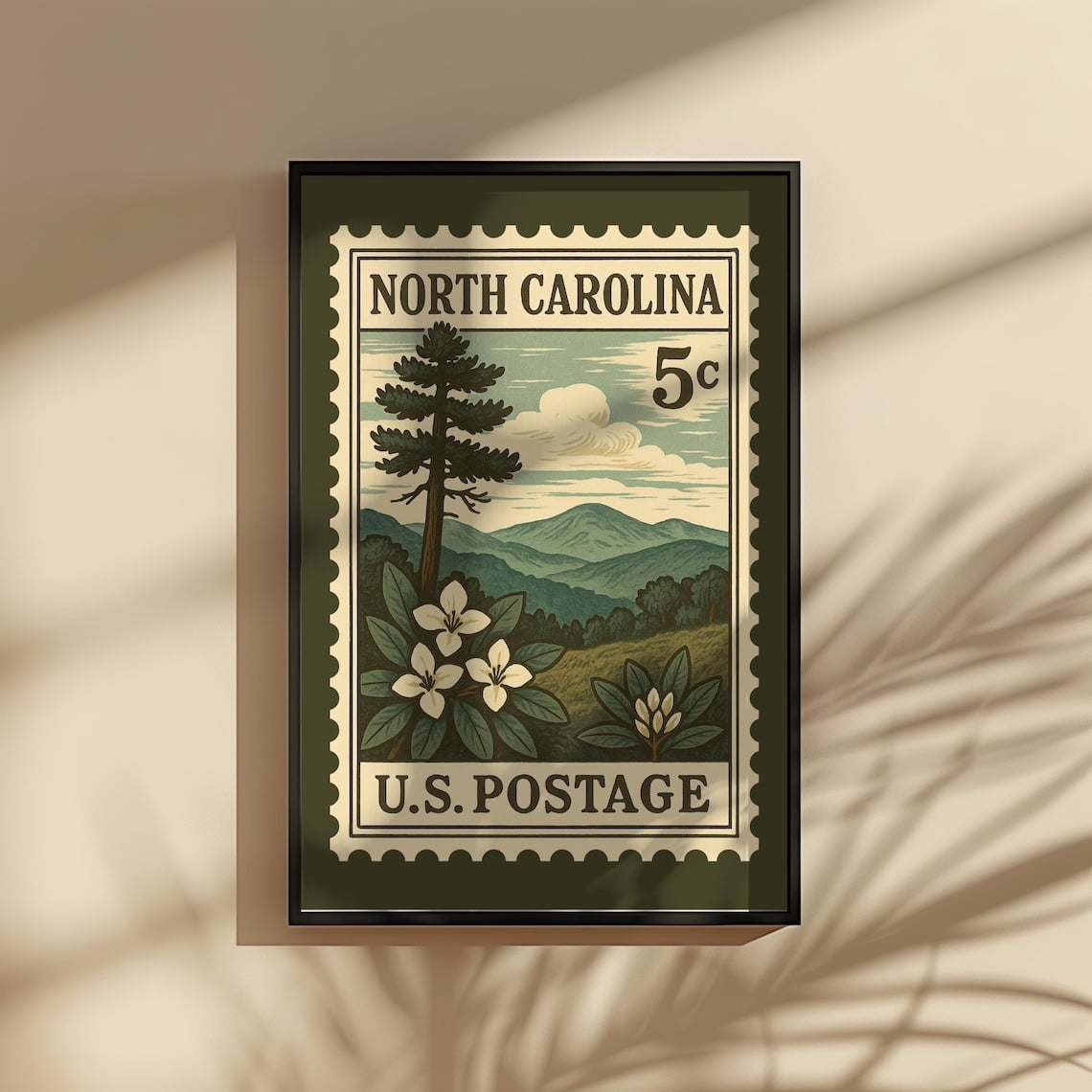 North Carolina Postage Stamp Poster Vintage State Travel Poster Retro ...