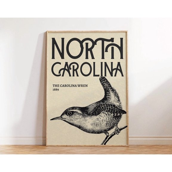 North Carolina Poster North Carolina Wall Art Vintage Wall Art North Carolina Art Print Vintage Bird Poster 1 Print Wall Art, Modern Wall Decor, 8x12 UNFRAMED