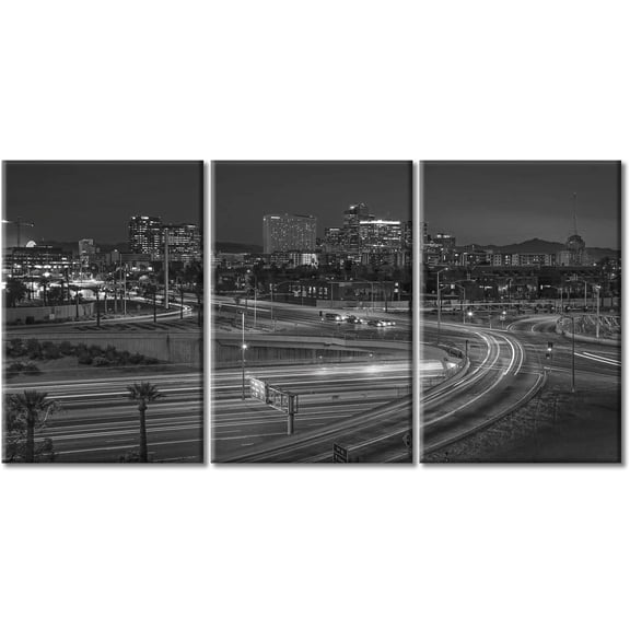 North Carolina Skyline Canvas Paintings Wall Art for Living Room 3 Piece American Cityscape Wall Decor Living Room Dusk Sunset Black and White Wall Art Stretched and Framed Ready to Hang (48"Wx24"H)