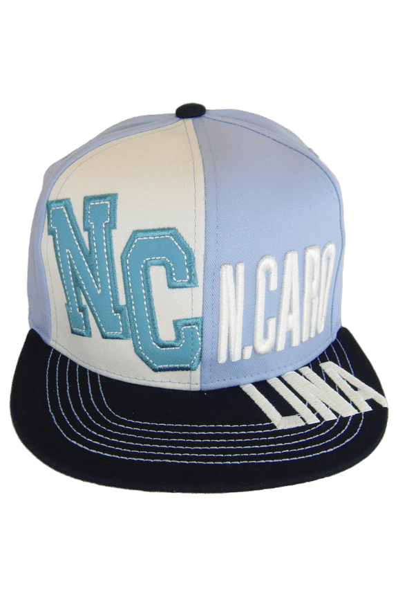 North Carolina Split Text Adjustable Snapback Baseball Cap (Sky Blue NC)