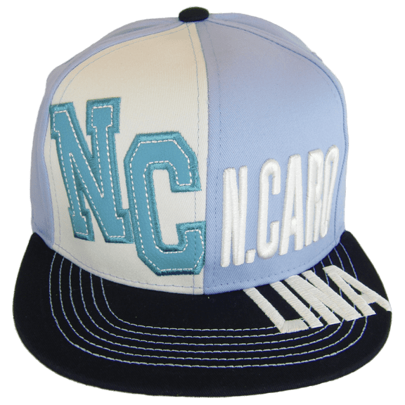 North Carolina Split Text Adjustable Snapback Baseball Cap (Sky Blue NC)