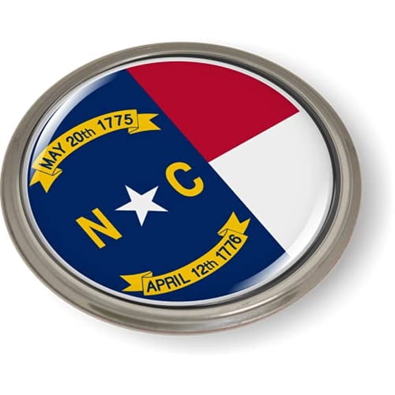 BestLicensePlateFrames North Carolina State 3D Domed Design Flag Car Emblem Round Badge Sticker – Semi-Flexible Aluminum Bezel