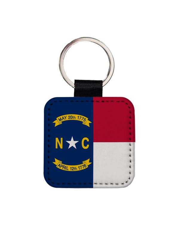 North Carolina State Flag Faux Leather Square Keychain