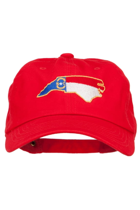 North Carolina State Flag Map Embroidered Unstructured Washed Cap - Red OSFM