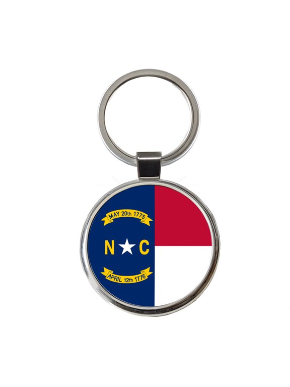 North Carolina State Flag Metal Round Keychain