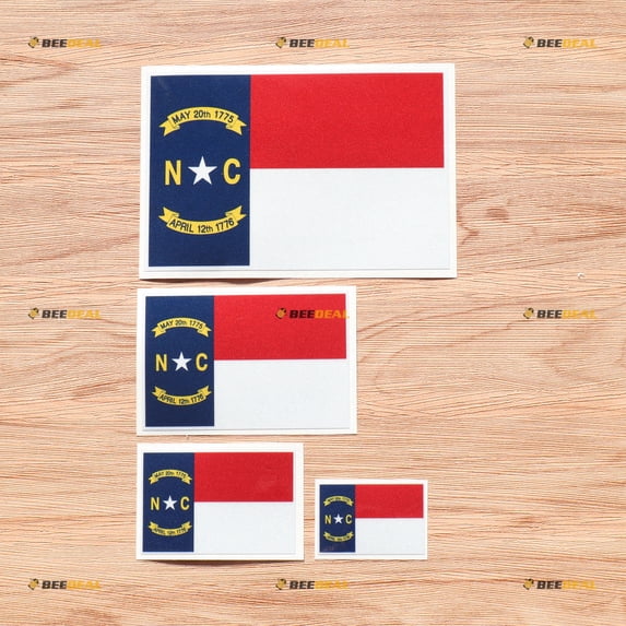 North Carolina State Flag Vinyl Decal Sticker - 4 Pack Reflective, 2 Inches, 3 Inches, 4 Inches, 6 Inches - for Car Boat Laptop Cup Phone