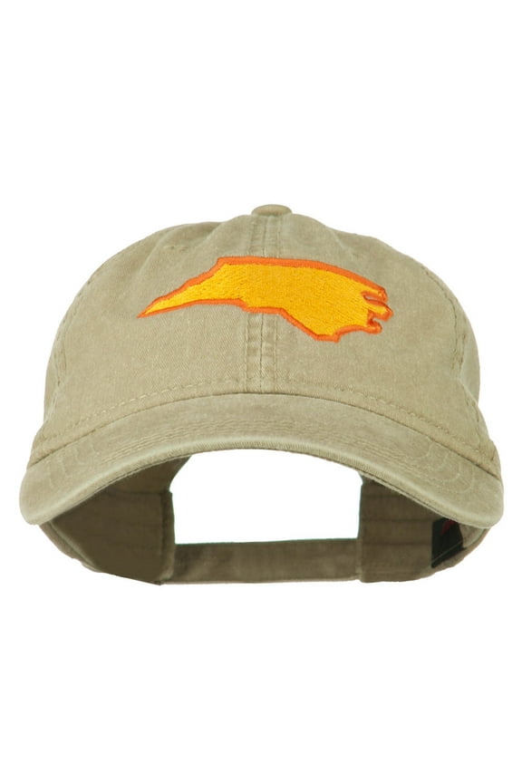 North Carolina State Map Embroidered Cap - Khaki OSFM