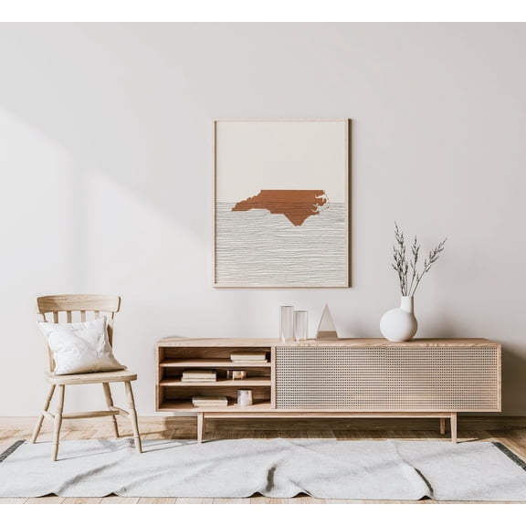 North Carolina State Map Wall Art Print, Mid Century Decor Unframed Paper Print