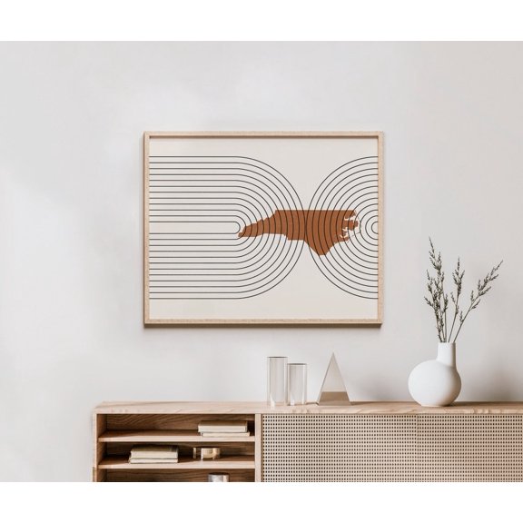 North Carolina State Map Wall Art Print, Mid Century Minimalist Decor