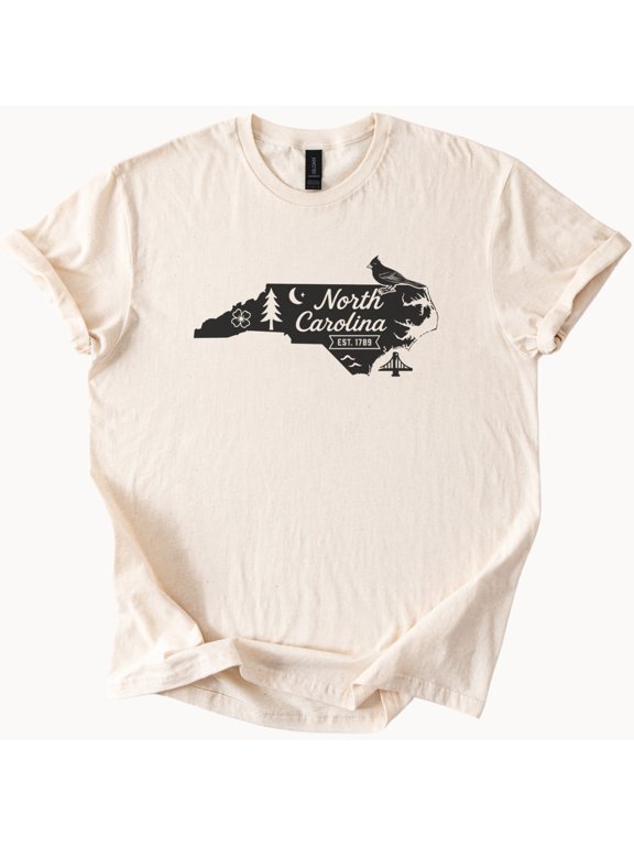 North Carolina State Outline Bird Pine Tree Bridge T-Shirt