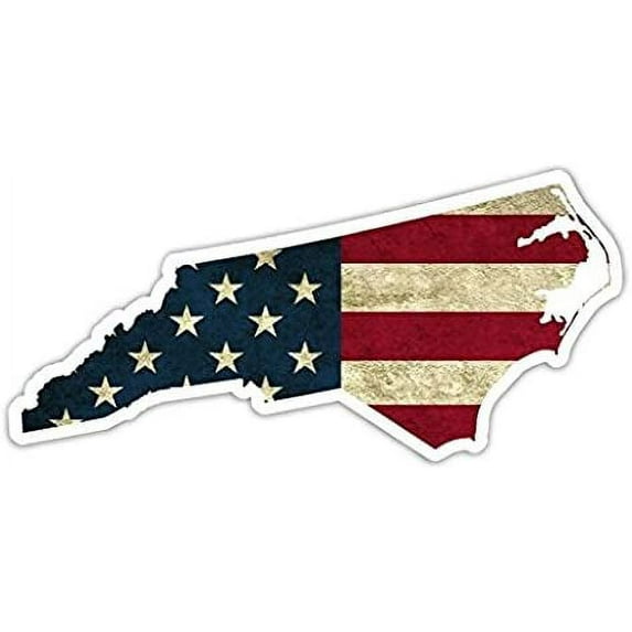 North Carolina State Shaped US Flag Vintage American Flag Vinyl Bumper Sticker Decal