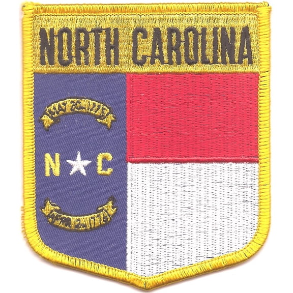 North Carolina State Shield Patch; Measure 3 1/8'" x 3 1/2", Embroidered Iron On or Sew On Shield Patch Flag Emblem