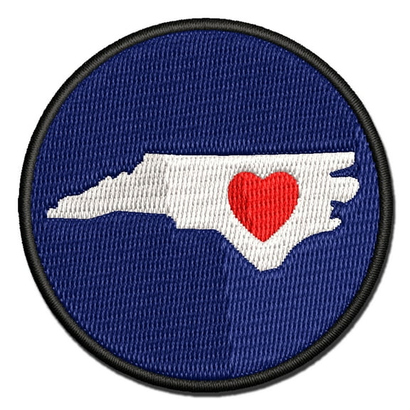 North Carolina State with Heart Applique Multi-Color Embroidered Iron-On Patch - 3 Inch Medium