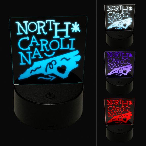 North Carolina State with Text Swirls LED Night Light Sign 3D Illusion Desk Nightstand Lamp
