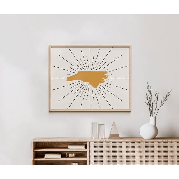 North Carolina Sunburst Map Minimal Map Geography Style Wall Art Decor Unframed Paper Print