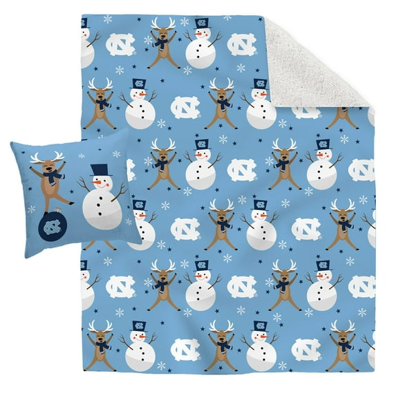 North Carolina Tar Heels Holiday Reindeer Blanket and Pillow Combo Set