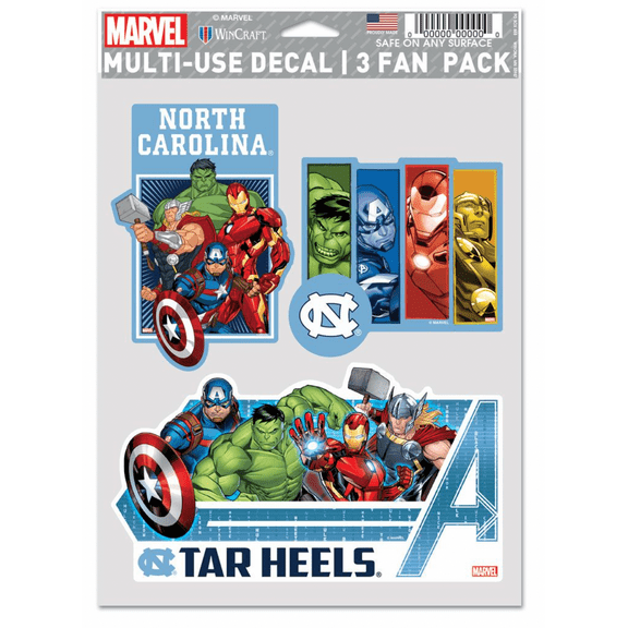 North Carolina Tar Heels Marvel Multi-Use Decal 3 Fan Pack
