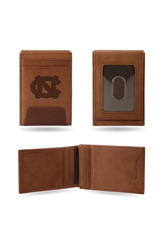 North-Carolina-UNC-Tar-Heel's Brown Leather Front Pocket Slim Money Clip Wallet