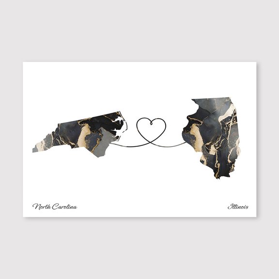 North Carolina to Illinois Country Map Canvas – Elegant Travel Decor for Bedroom Wall – 8x12 inch