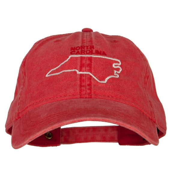 North Carolina with Map Outline Embroidered Washed Cotton Twill Cap - Red OSFM