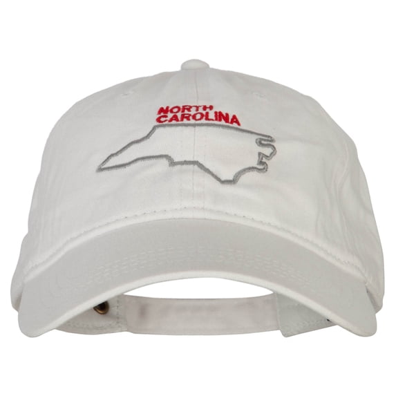North Carolina with Map Outline Embroidered Washed Cotton Twill Cap - White OSFM