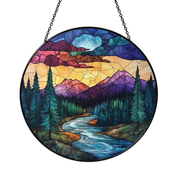 North Cascades Mountain Stained Glass Window Suncatcher, Dramatic Landscape Sun Catcher, Outdoor Inspired Decor