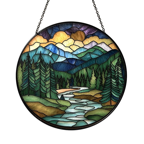 North Cascades National Park Stained Glass Window Sun Catcher, Alpine Wilderness Art, Rustic Interior Accent