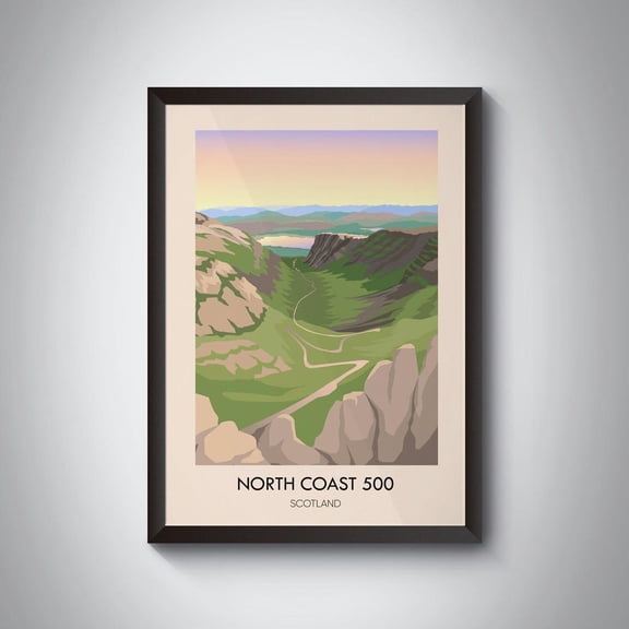 North Coast 500 Scotland Poster Scottish Highlands Travel Print Bealach Na Ba&nbsp; Applecross Pass Wester Ross Cycling Road Trip Nc500
