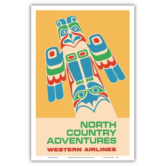 North Country Adventures - Pacific Northwest Totem Pole - Western Airlines - Vintage Airline Travel Poster c.1960s - Master Art Print (Unframed) 12in x 18in