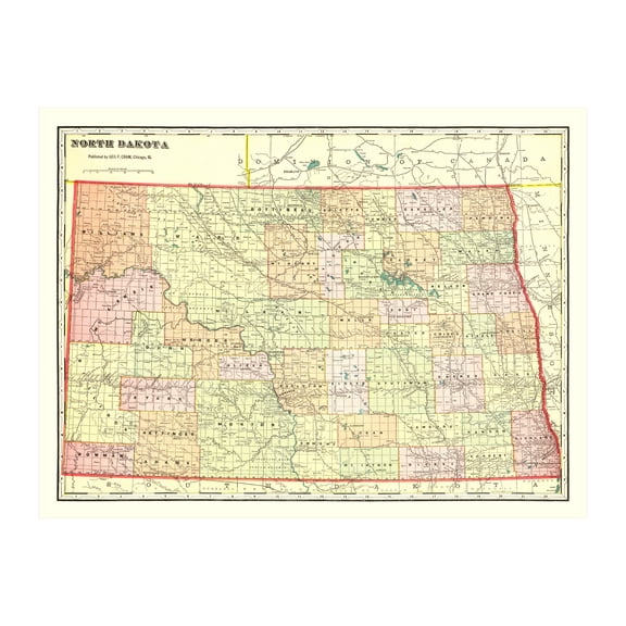 North Dakota Art, 1909 Vintage Map of North Dakota History Wall Decor Gift, Old North Dakota Map - 24" x 18" Unframed Print