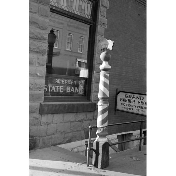 North Dakota Barber Shop. Nstriped Pole Outside Of A Barber Shop In Williston North Dakota. Photograph By Russell Lee