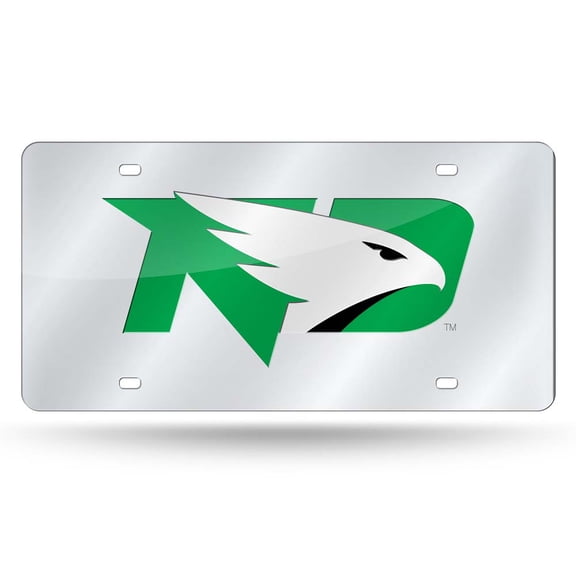 North Dakota Fighting Hawks Mirrored Laser Cut License Plate Laser Tag