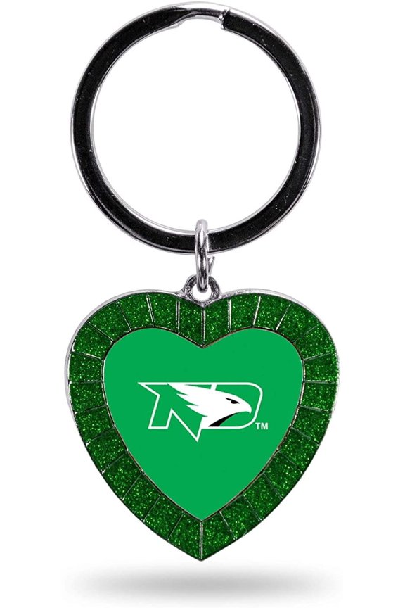 North Dakota Fighting Hawks Keychain Rhinestone Heart Decal Emblem Team Color University of