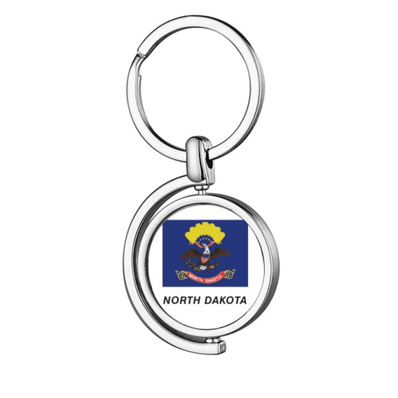 North Dakota Flag Profile Rotating Keychain Metal Keyring Holder