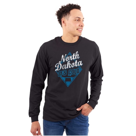 North Dakota It's Cold Funny Retro Plus Size Long Sleeve Graphic Tee Shirt Brisco Brands 2X