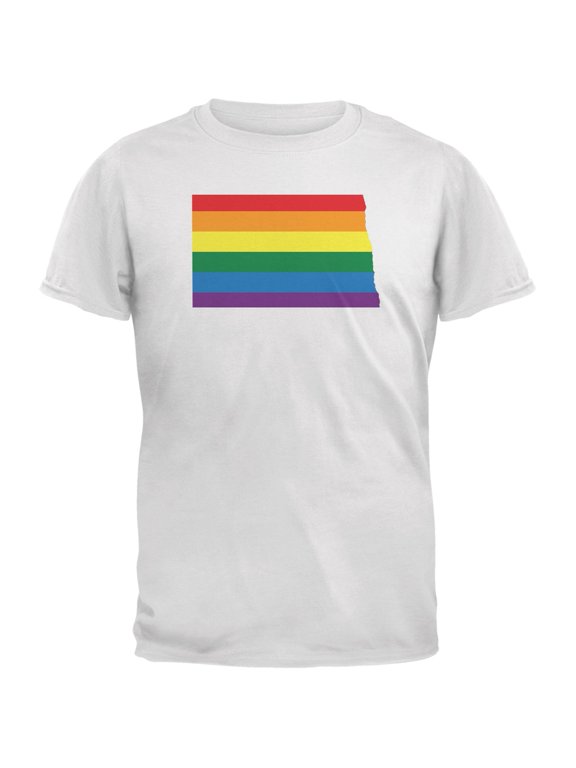 North Dakota LGBT Gay Pride Rainbow White Adult T-Shirt - Medium