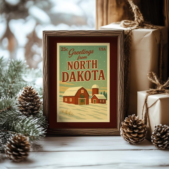 North Dakota Postcard Wall Art Poster Retroposter Vintage Style State Poster Mid Century Decor, Unframed Poster Size 8x12