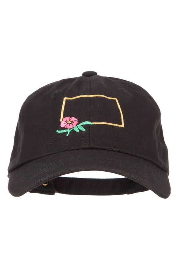 North Dakota Prairie Rose with Map Embroidered Unstructured Washed Cap - Black OSFM