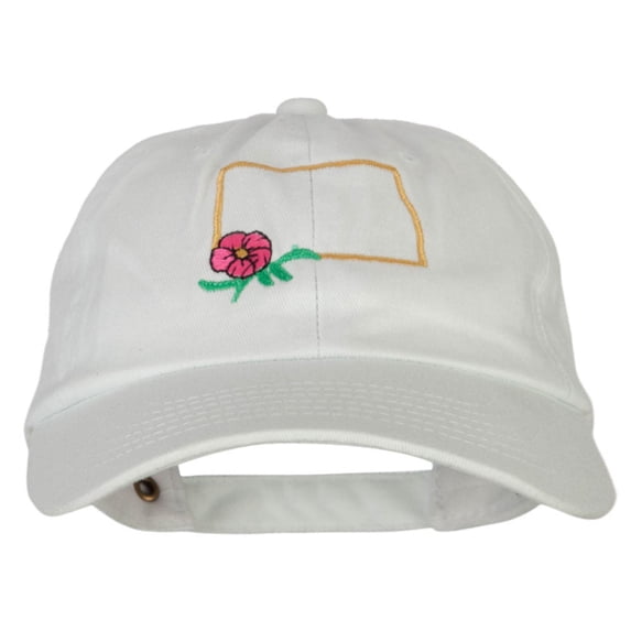 North Dakota Prairie Rose with Map Embroidered Unstructured Washed Cap - White OSFM
