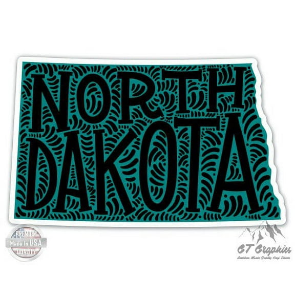 North Dakota Shape Cute Letters Native Local - 3" Vinyl Sticker - For Car Laptop I-Pad Phone Helmet Hard Hat - Waterproof Decal